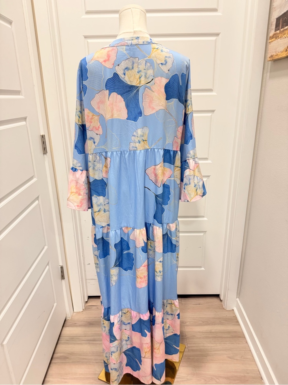 Blue & Pink Floral Tiered Button-Front Maxi Dress - Picture 2 of 5